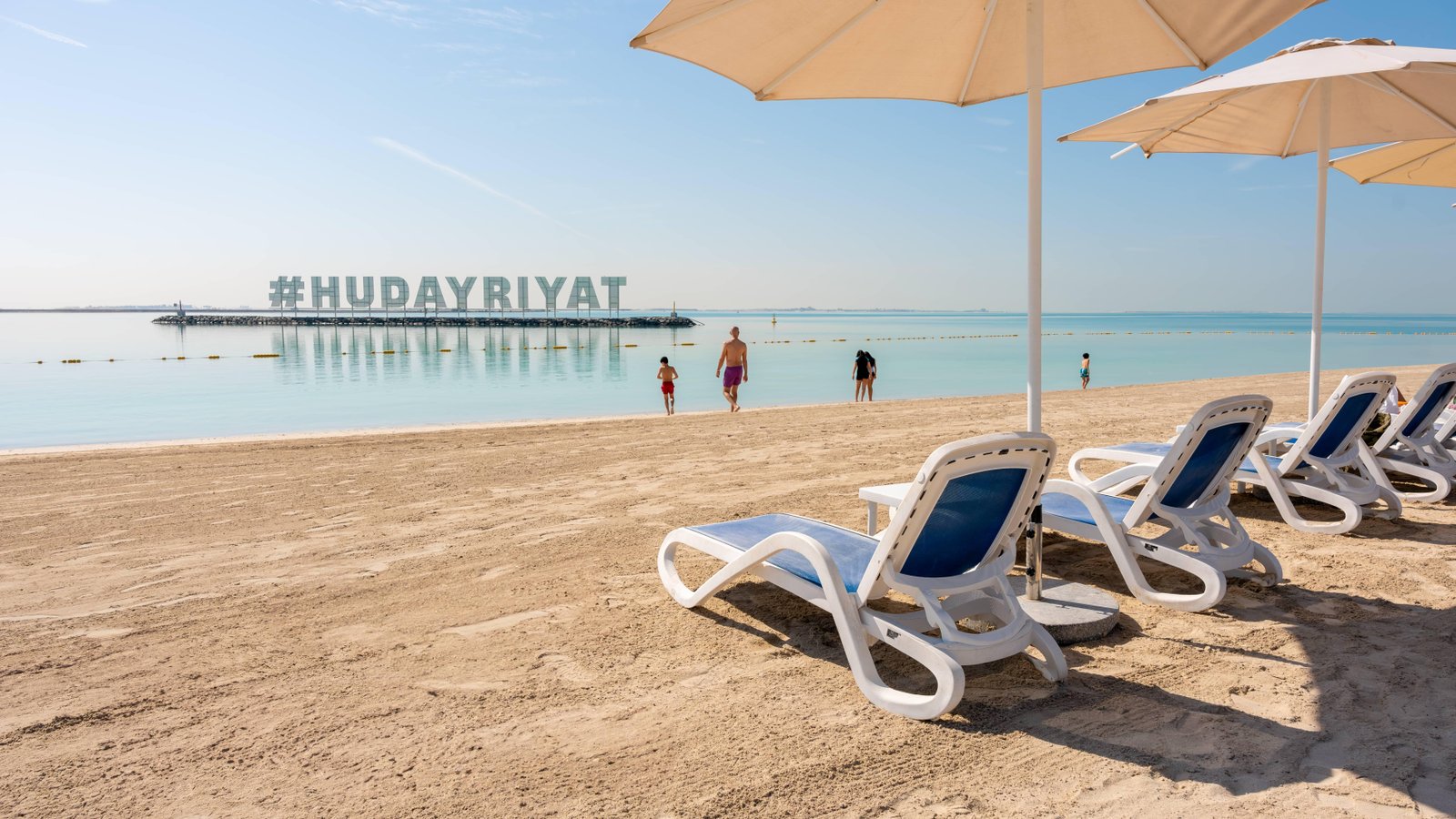 Crystal-clear waters and pristine sandy beaches at Hudayriyat Island, Abu Dhabi.